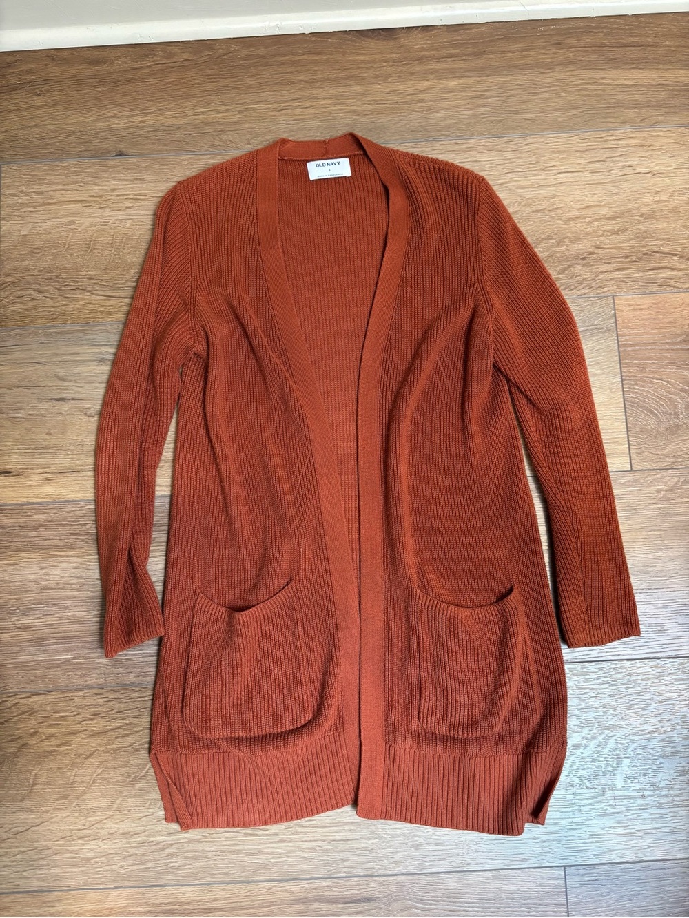 Old Navy Women’s Rust Open-Front Ribbed Cardigan with Pockets